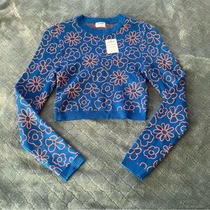 NWT‎ Cotton On Flower Patterned Blue cropped Sweater